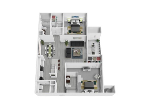 Floor plan for 2 beds, 2 baths, 1075 sqft